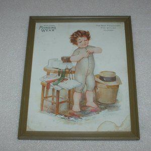 Vintage framed Munsing Wear cardboard advertising